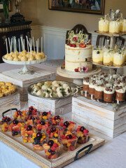 Custom Sweet Table for Wedding Shower – Dezzie Bakery Custom sweet table with cake, verrines, cookies, and cake pops for a wedding shower