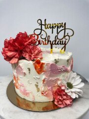 cake bday flowers pink white